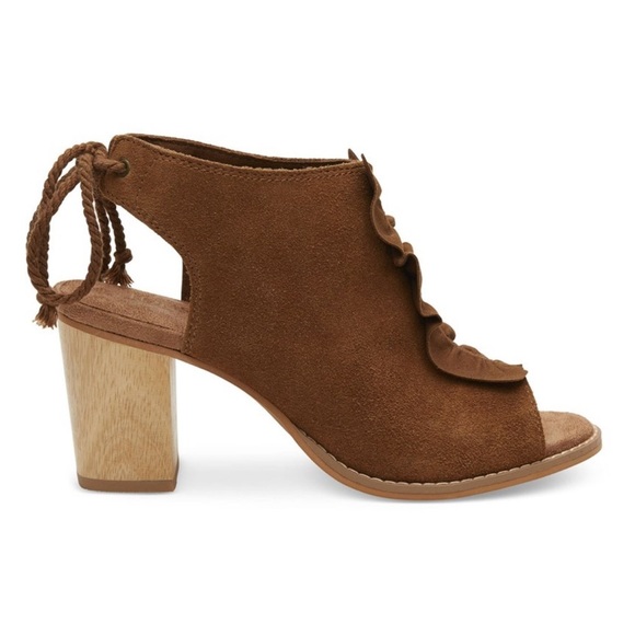 TOMS Elba Amber Suede Block Heel Sling back Peep toe shoe sandal Sz 7 - Picture 3 of 11